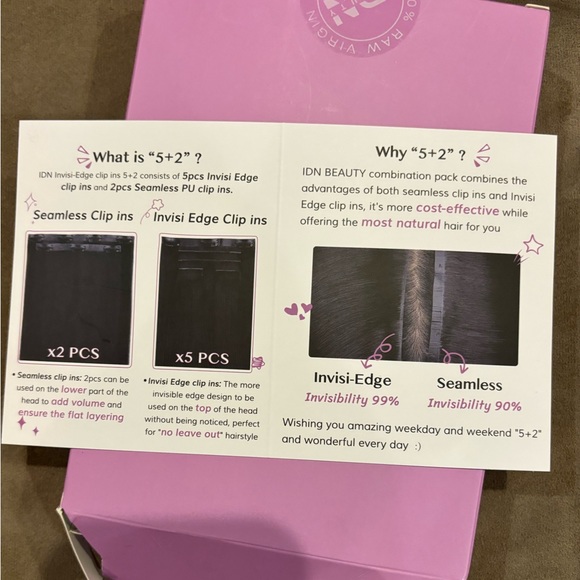 IDN BEAUTY 5+2 Invisi edge seamless clip in human hair extensions NWT - Picture 8 of 8